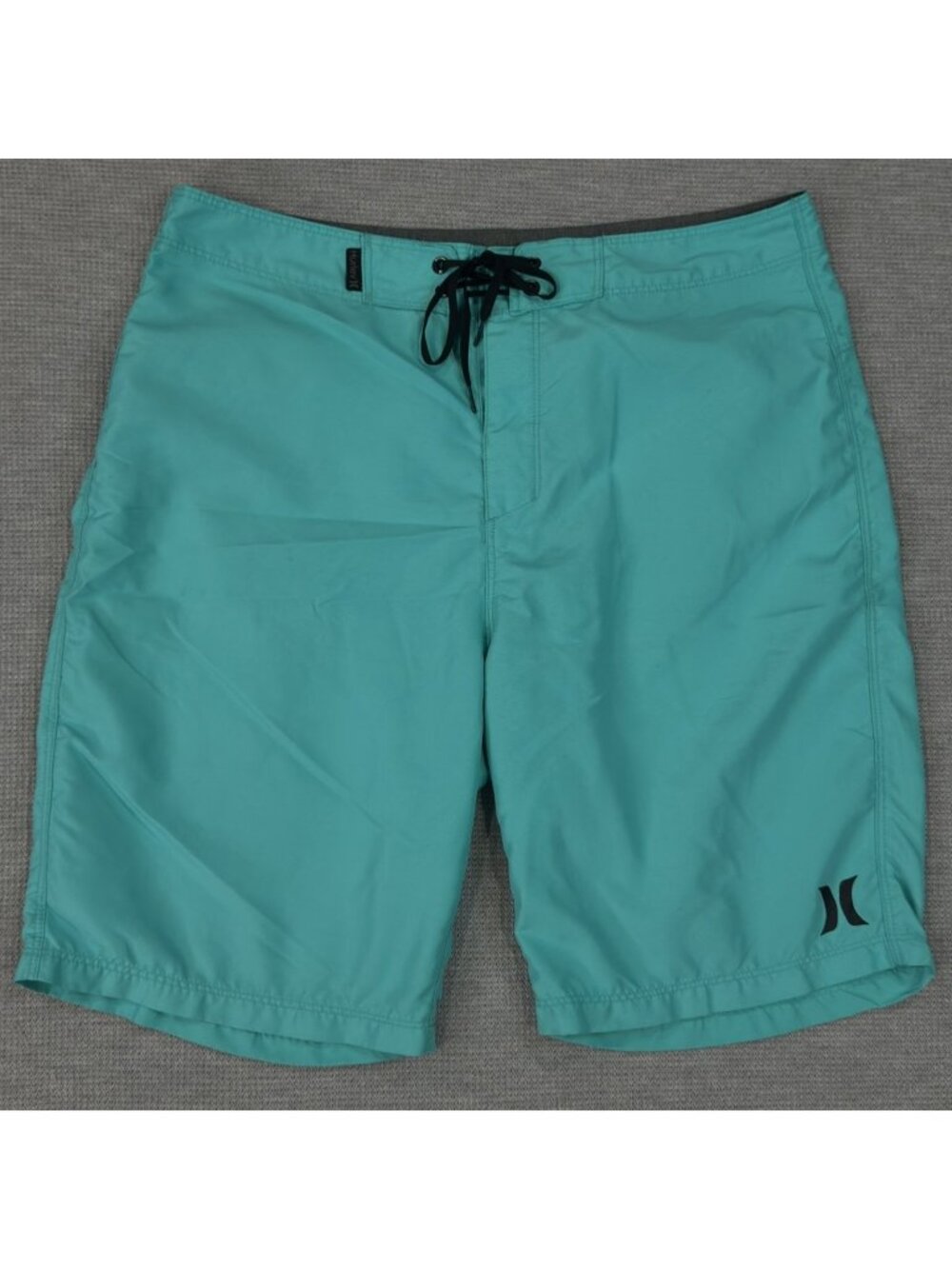 Hurley Board Shorts Mens Sz 31 Teal Green Pocket Tie Logo Above Knee Swimwear
